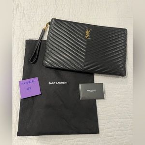 Saint Laurent Large Chevron Quilted Flat Wristlet Pouch Bag